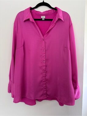 Button-Front Blouse in Bright Fuchsia